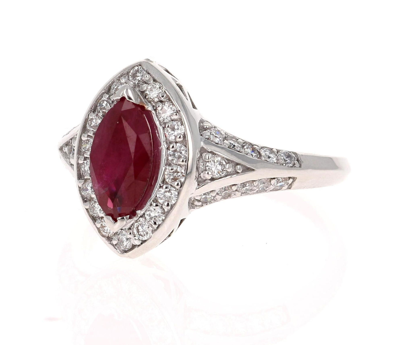 1.71 Carat Marquise Cut Ruby Diamond 18 Karat White Gold Bridal Ring