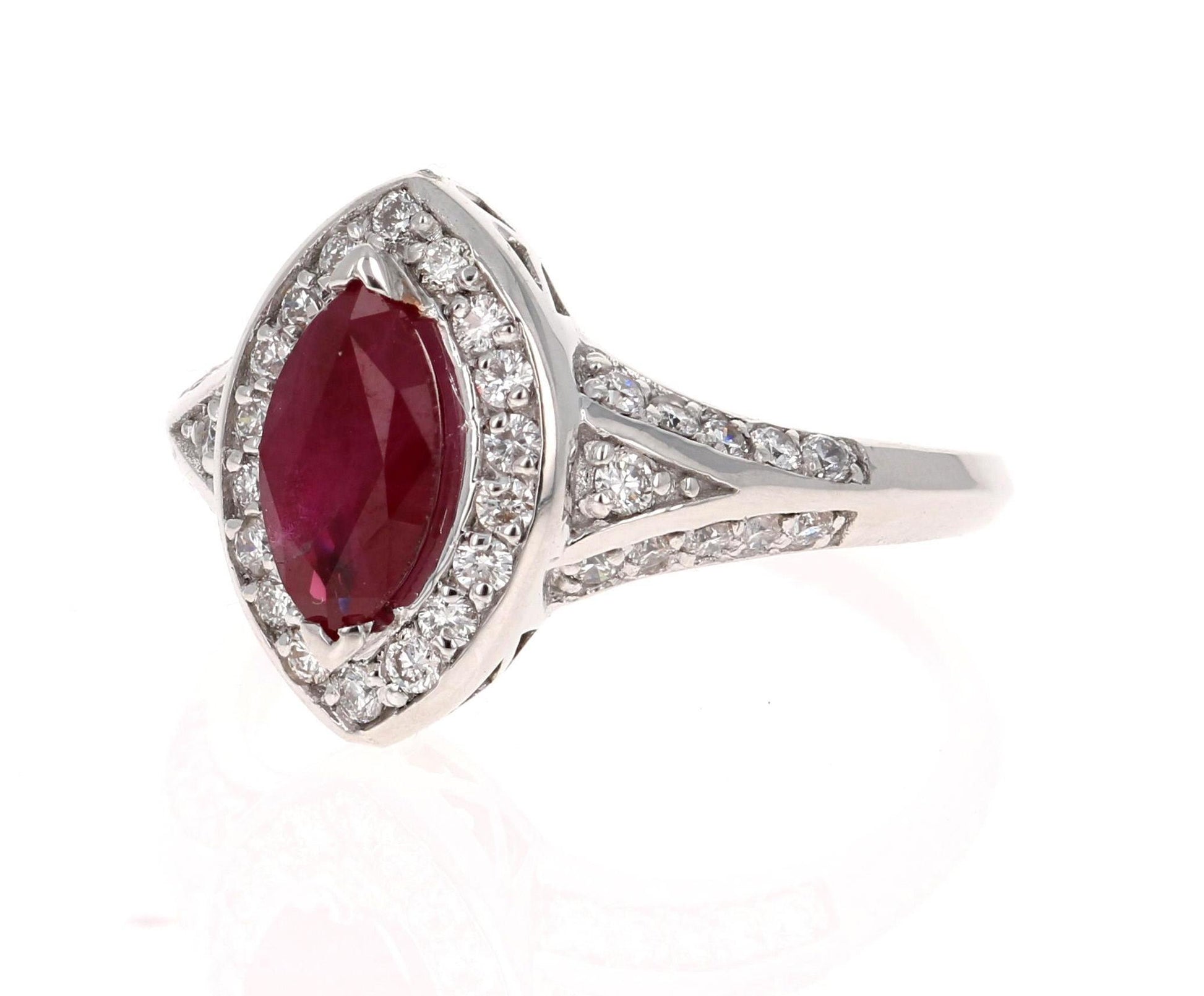 1.71 Carat Marquise Cut Ruby Diamond 18 Karat White Gold Bridal Ring