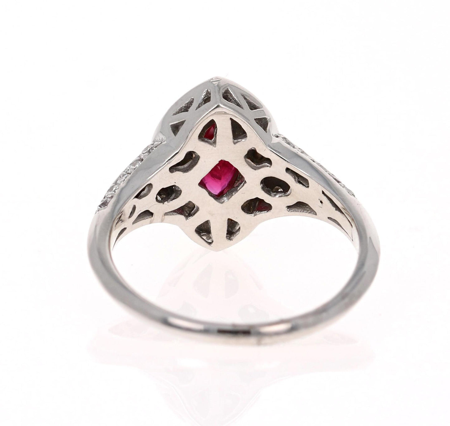 1.71 Carat Marquise Cut Ruby Diamond 18 Karat White Gold Bridal Ring