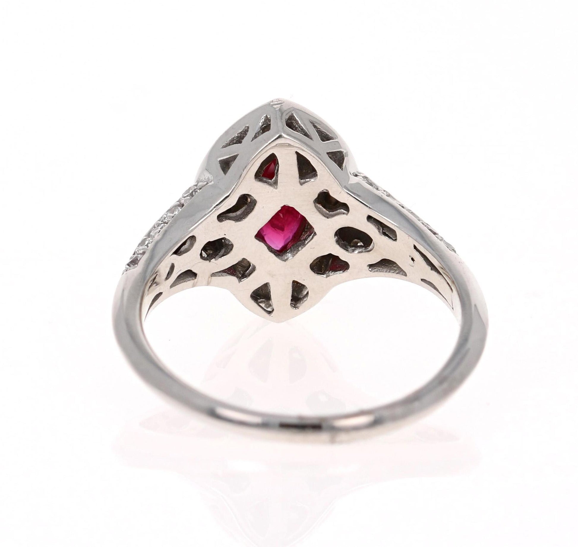 1.71 Carat Marquise Cut Ruby Diamond 18 Karat White Gold Bridal Ring