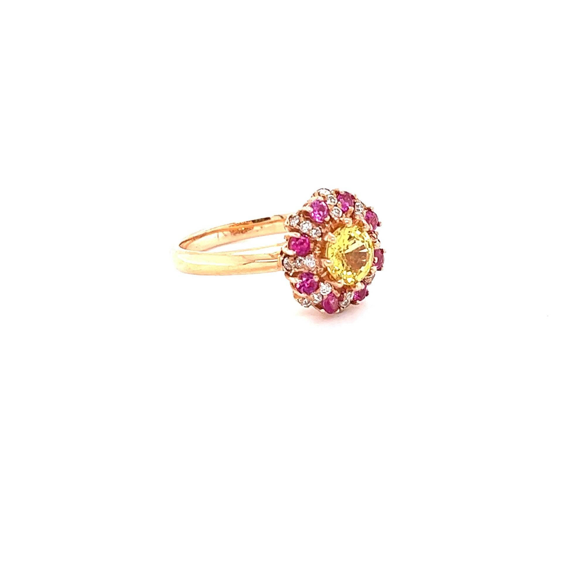 1.71 Carat Yellow Sapphire Pink Sapphire Diamond Rose Gold Ring