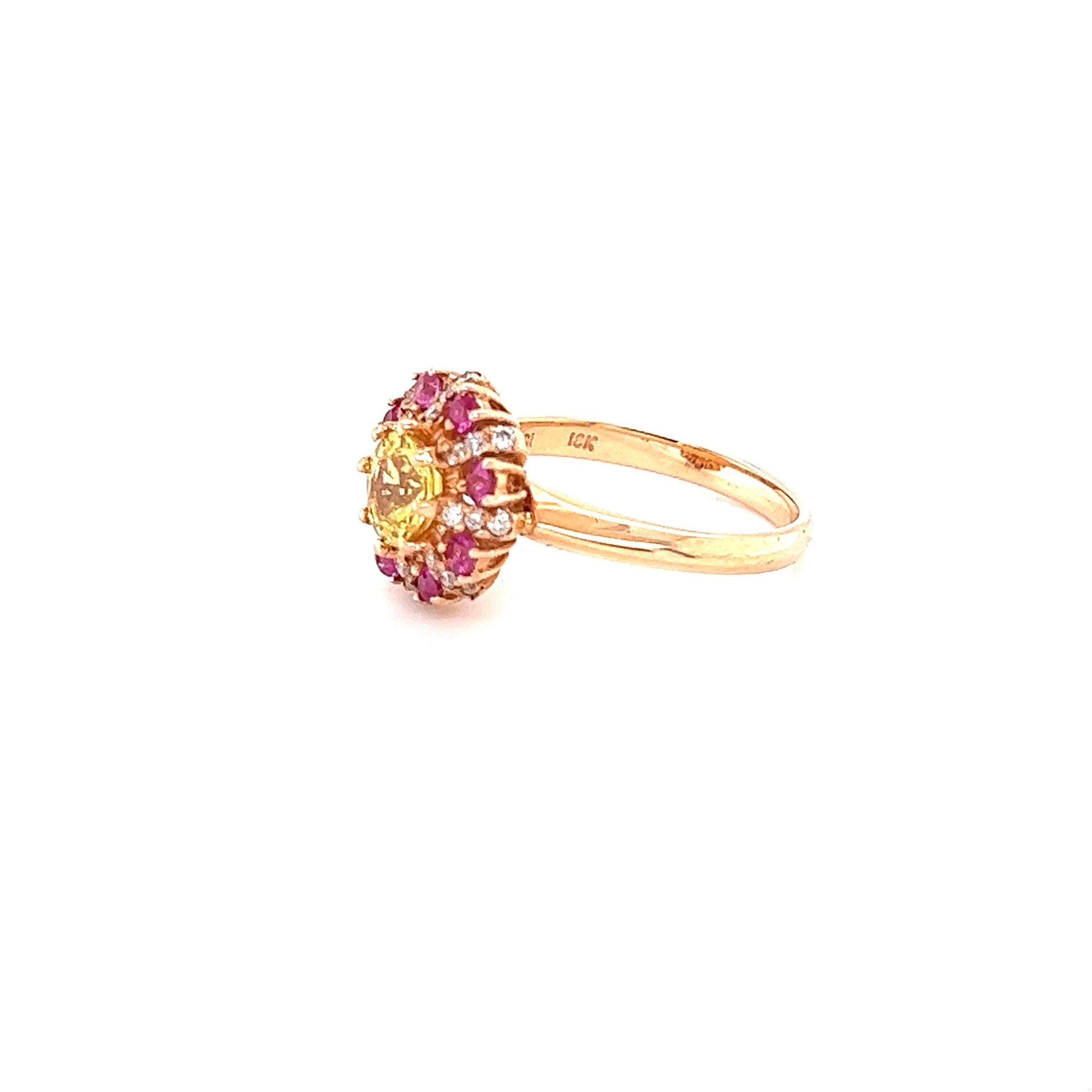 1.71 Carat Yellow Sapphire Pink Sapphire Diamond Rose Gold Ring