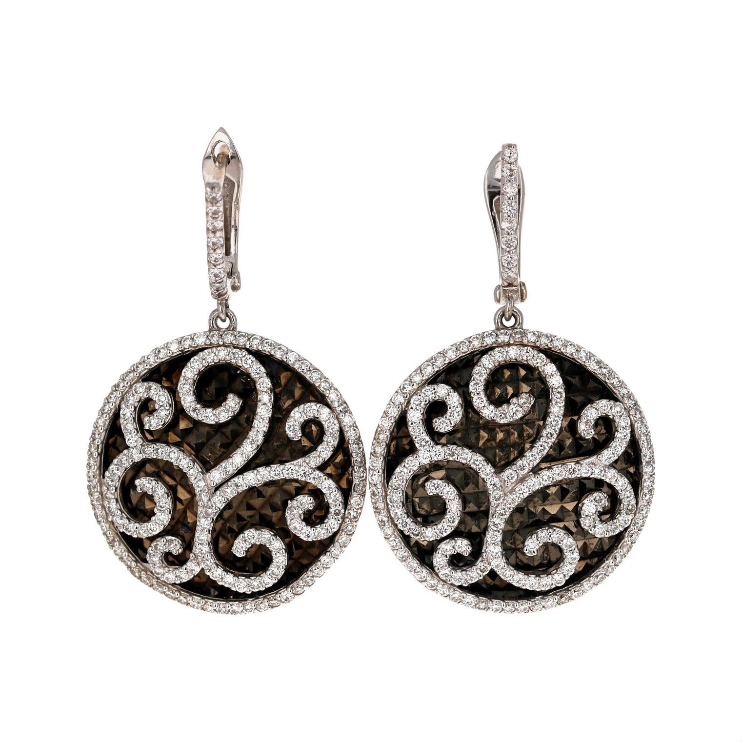 1.74 Carat Diamond Drop Earrings with Black Rhodium in 14 Karat White Gold
