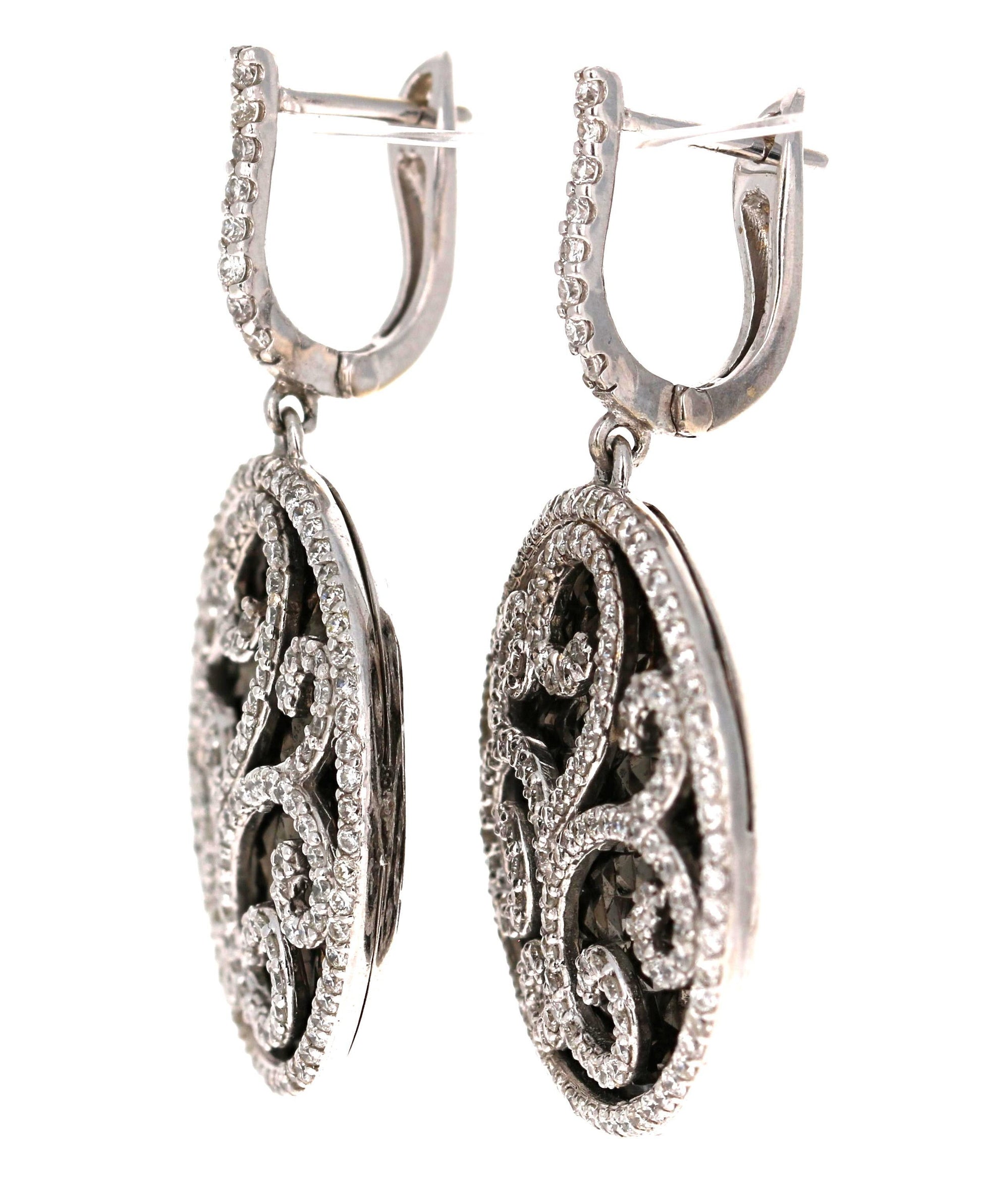 1.74 Carat Diamond Drop Earrings with Black Rhodium in 14 Karat White Gold