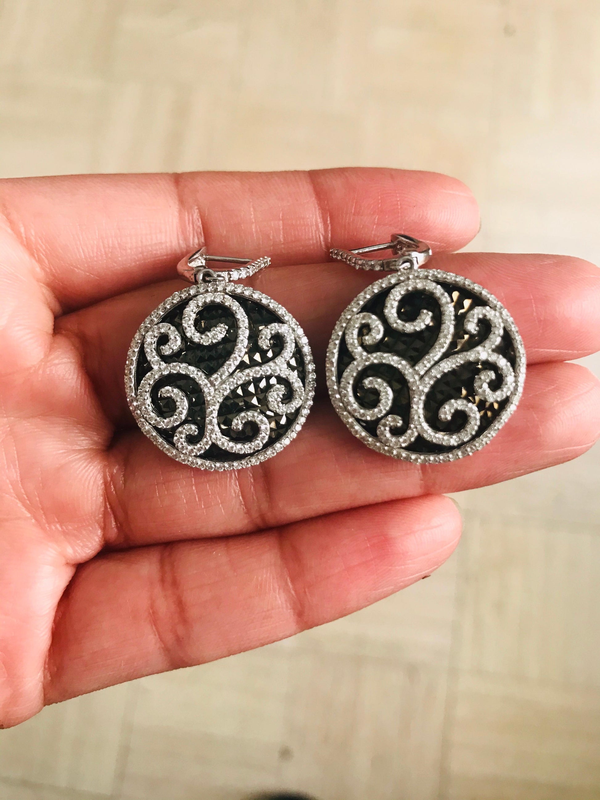 1.74 Carat Diamond Drop Earrings with Black Rhodium in 14 Karat White Gold