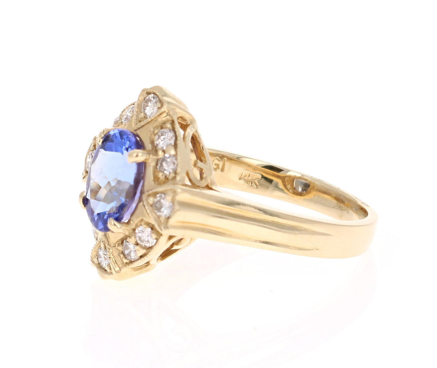1.75 Carat Oval Cut Tanzanite Diamond Ring 14 Karat Yellow Gold