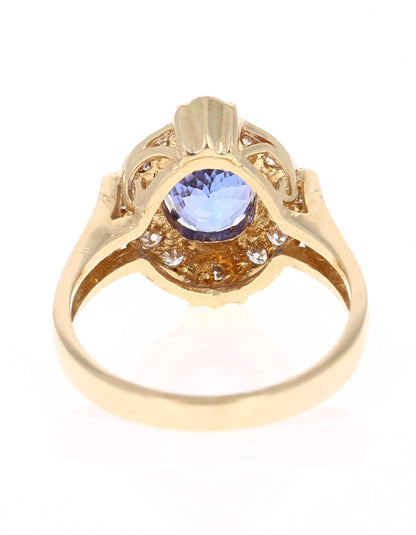 1.75 Carat Oval Cut Tanzanite Diamond Ring 14 Karat Yellow Gold