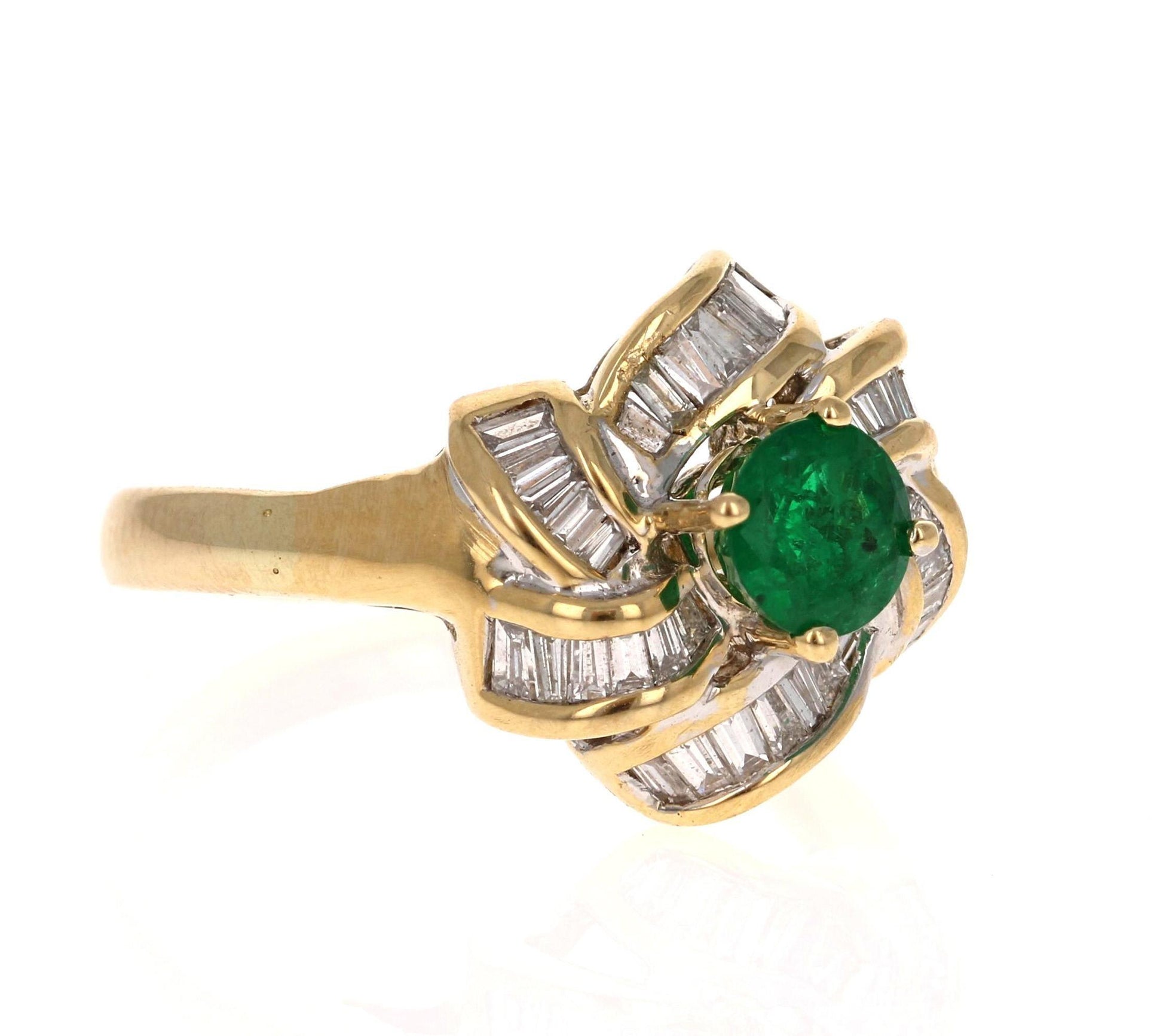 1.78 Carat Emerald Diamond 14 Karat Yellow Gold Cocktail Ring