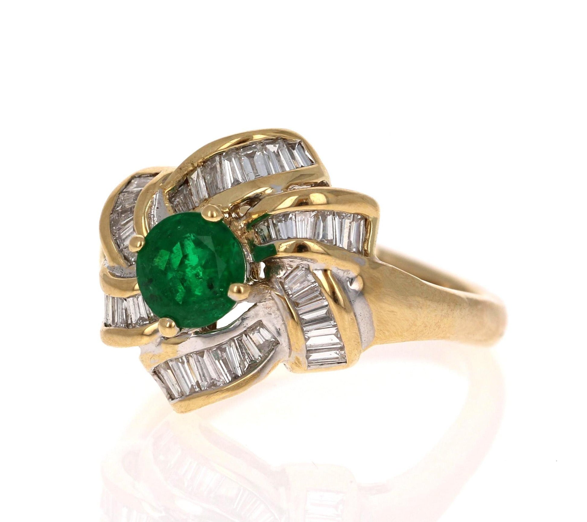 1.78 Carat Emerald Diamond 14 Karat Yellow Gold Cocktail Ring