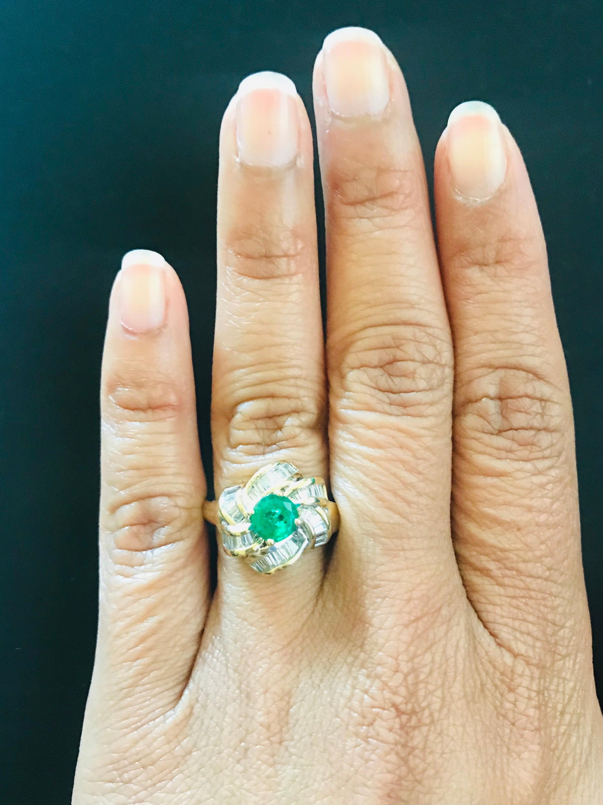 1.78 Carat Emerald Diamond 14 Karat Yellow Gold Cocktail Ring