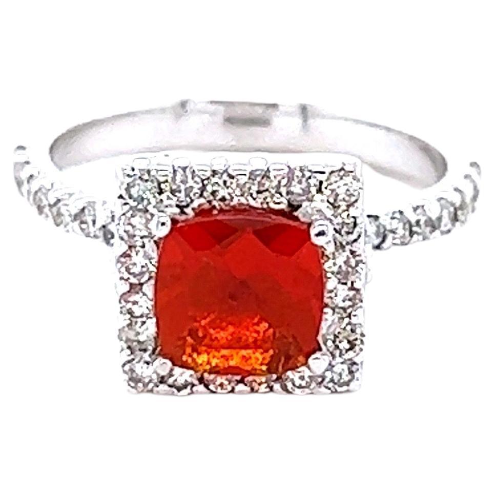 1.78 Carat Fire Opal Diamond 14 Karat White Gold Ring