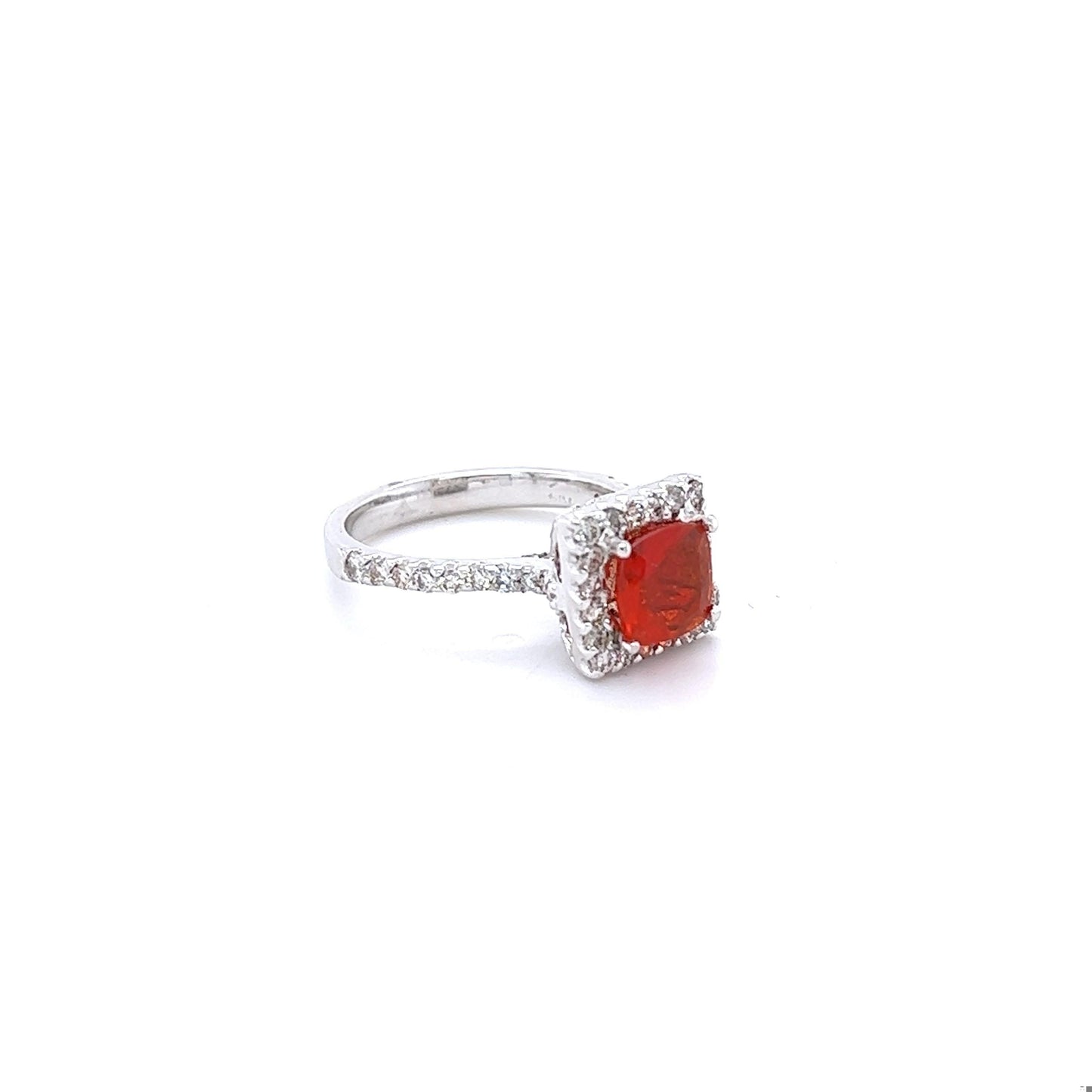1.78 Carat Fire Opal Diamond 14 Karat White Gold Ring