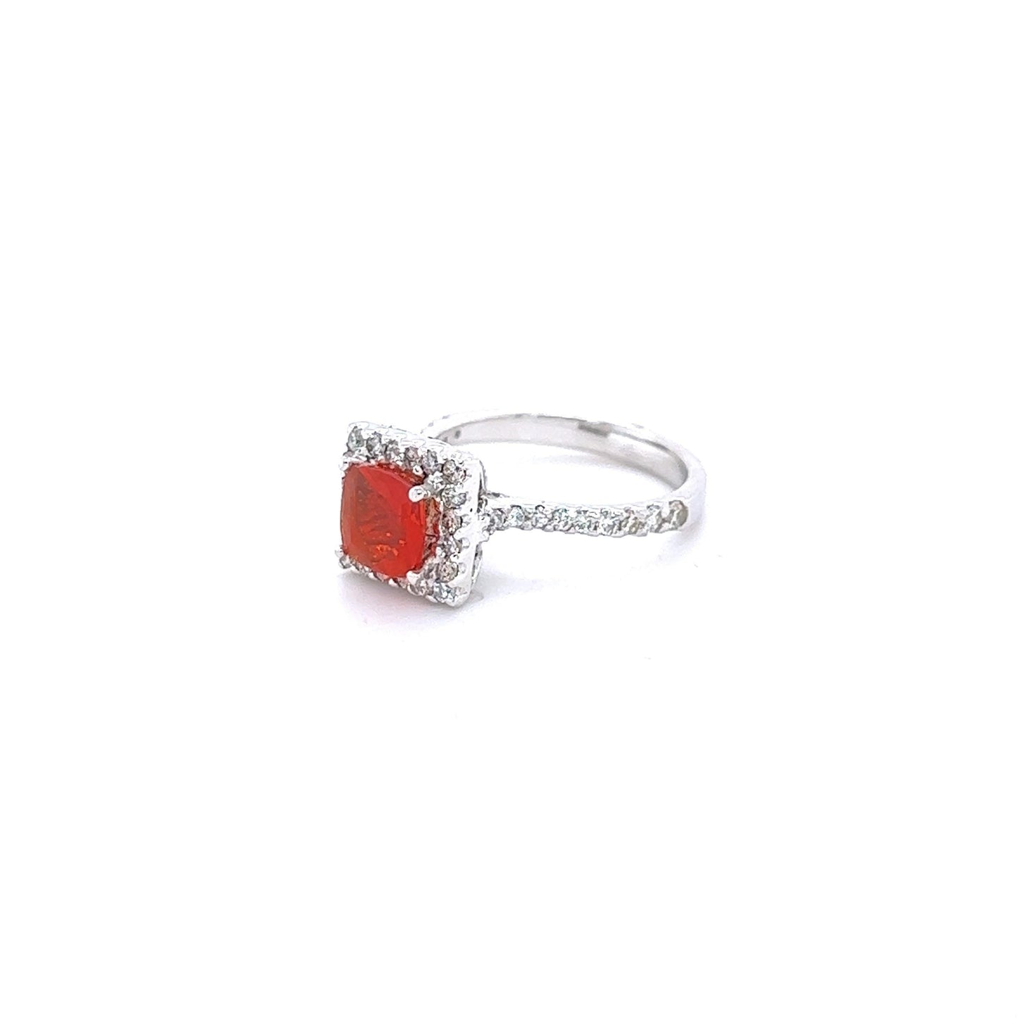 1.78 Carat Fire Opal Diamond 14 Karat White Gold Ring