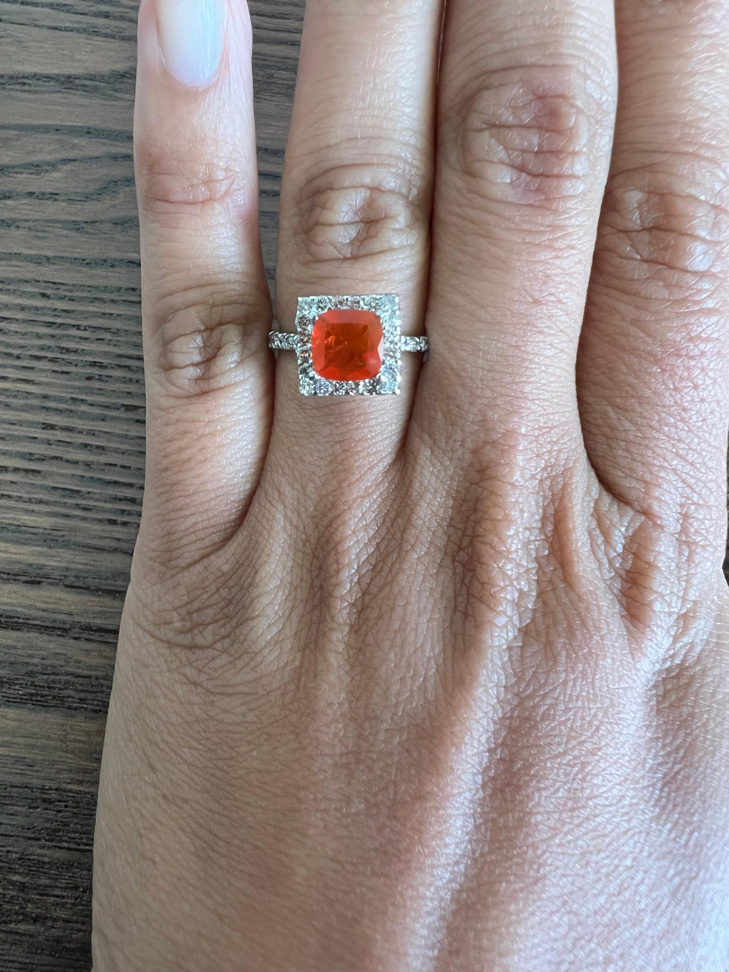 1.78 Carat Fire Opal Diamond 14 Karat White Gold Ring