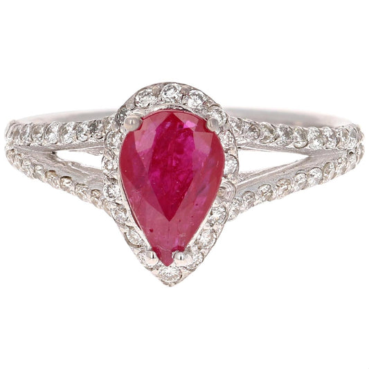 1.78 Carat Ruby Diamond 18 Karat White Gold Ring