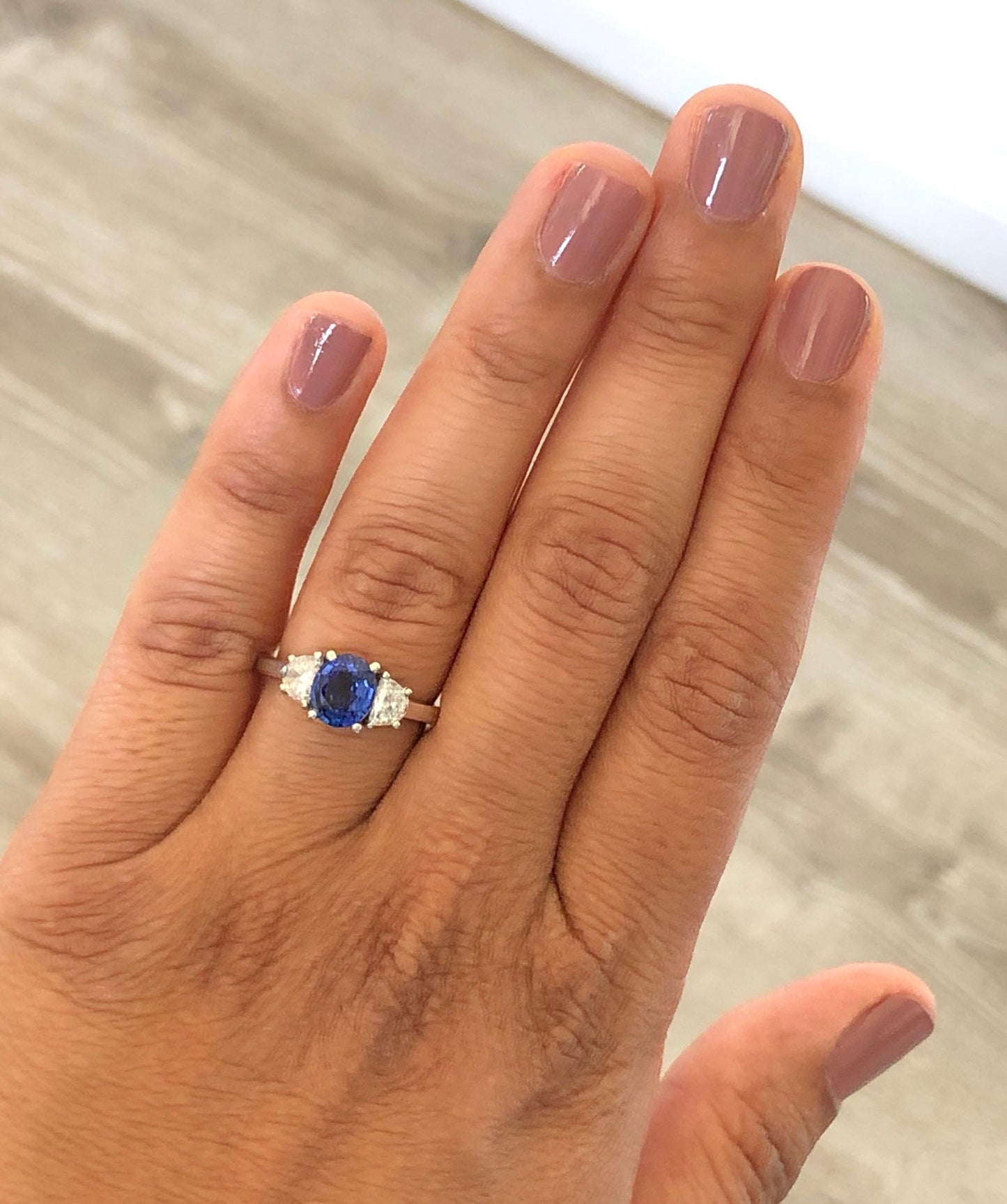 1.81 Carat GIA Certified Sapphire Diamond 18 Karat White Gold Three-Stone Ring