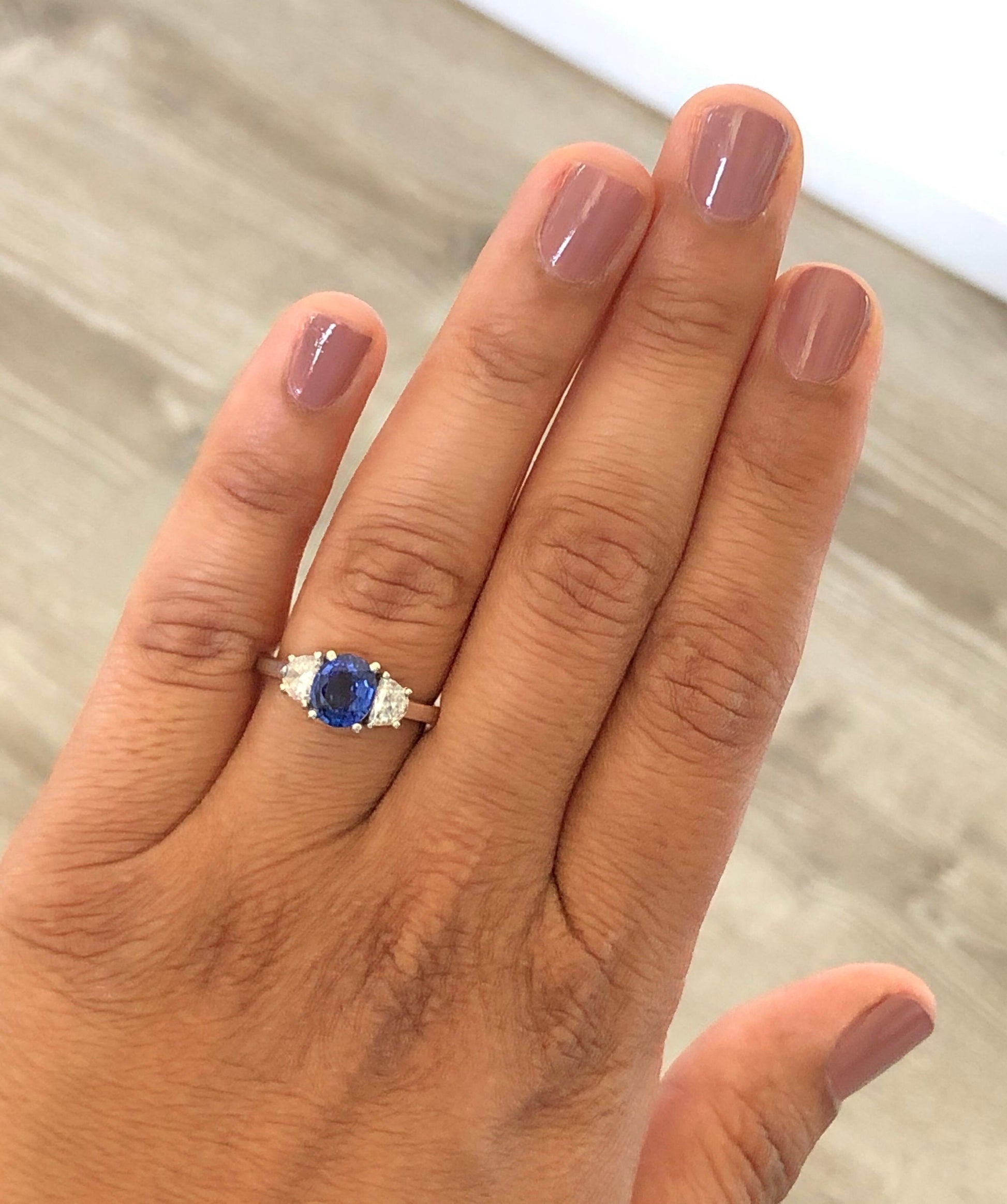 1.81 Carat GIA Certified Sapphire Diamond 18 Karat White Gold Three-Stone Ring
