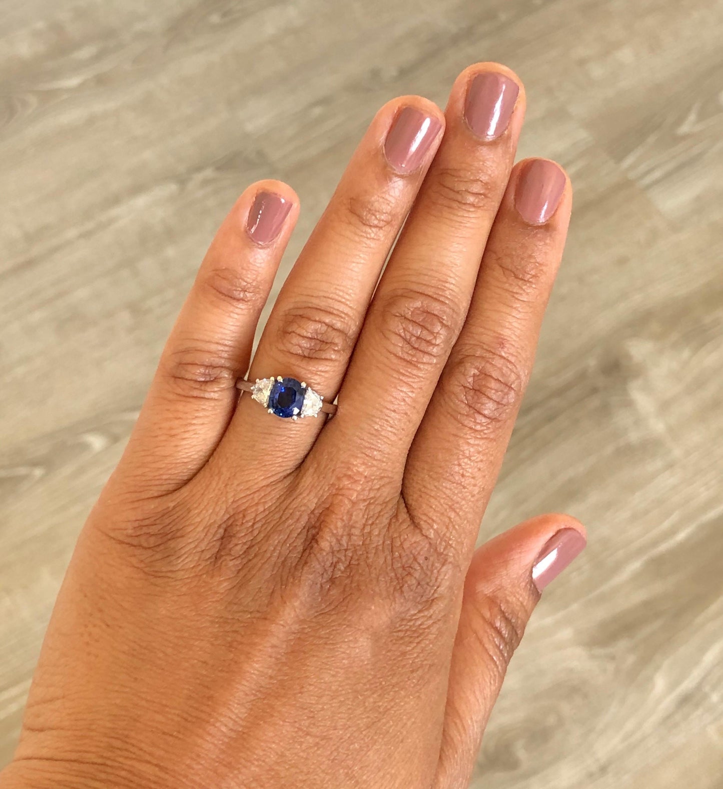 1.81 Carat GIA Certified Sapphire Diamond 18 Karat White Gold Three-Stone Ring
