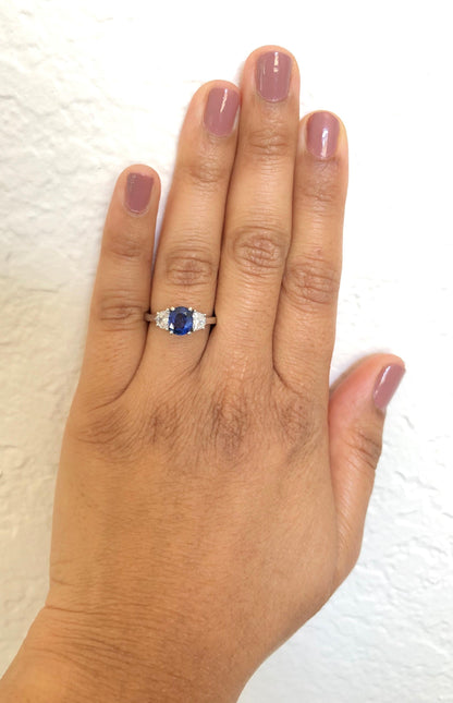 1.81 Carat GIA Certified Sapphire Diamond 18 Karat White Gold Three-Stone Ring