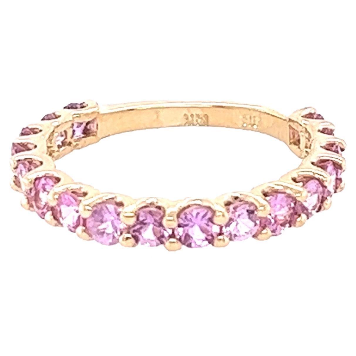 1.81 Carat Round Cut Natural Pink Sapphire Yellow Gold Band