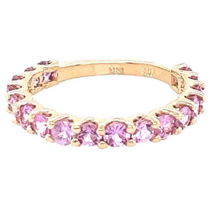 1.81 Carat Round Cut Natural Pink Sapphire Yellow Gold Band