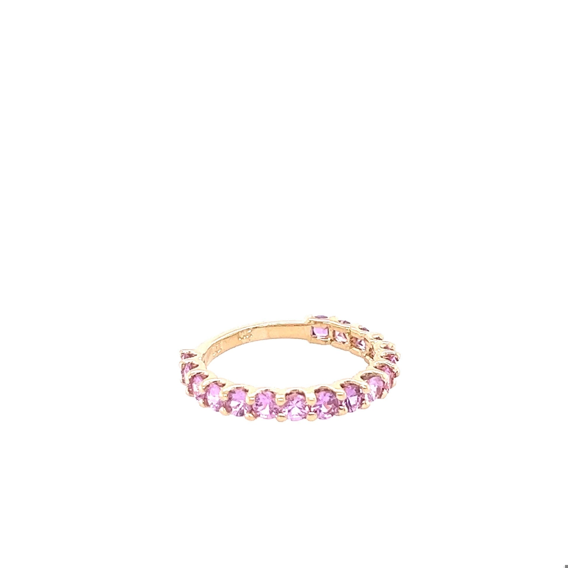 1.81 Carat Round Cut Natural Pink Sapphire Yellow Gold Band