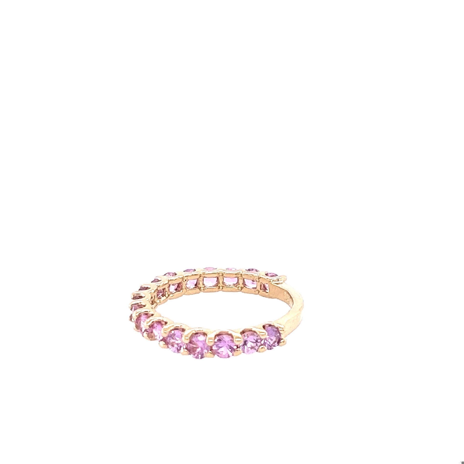 1.81 Carat Round Cut Natural Pink Sapphire Yellow Gold Band