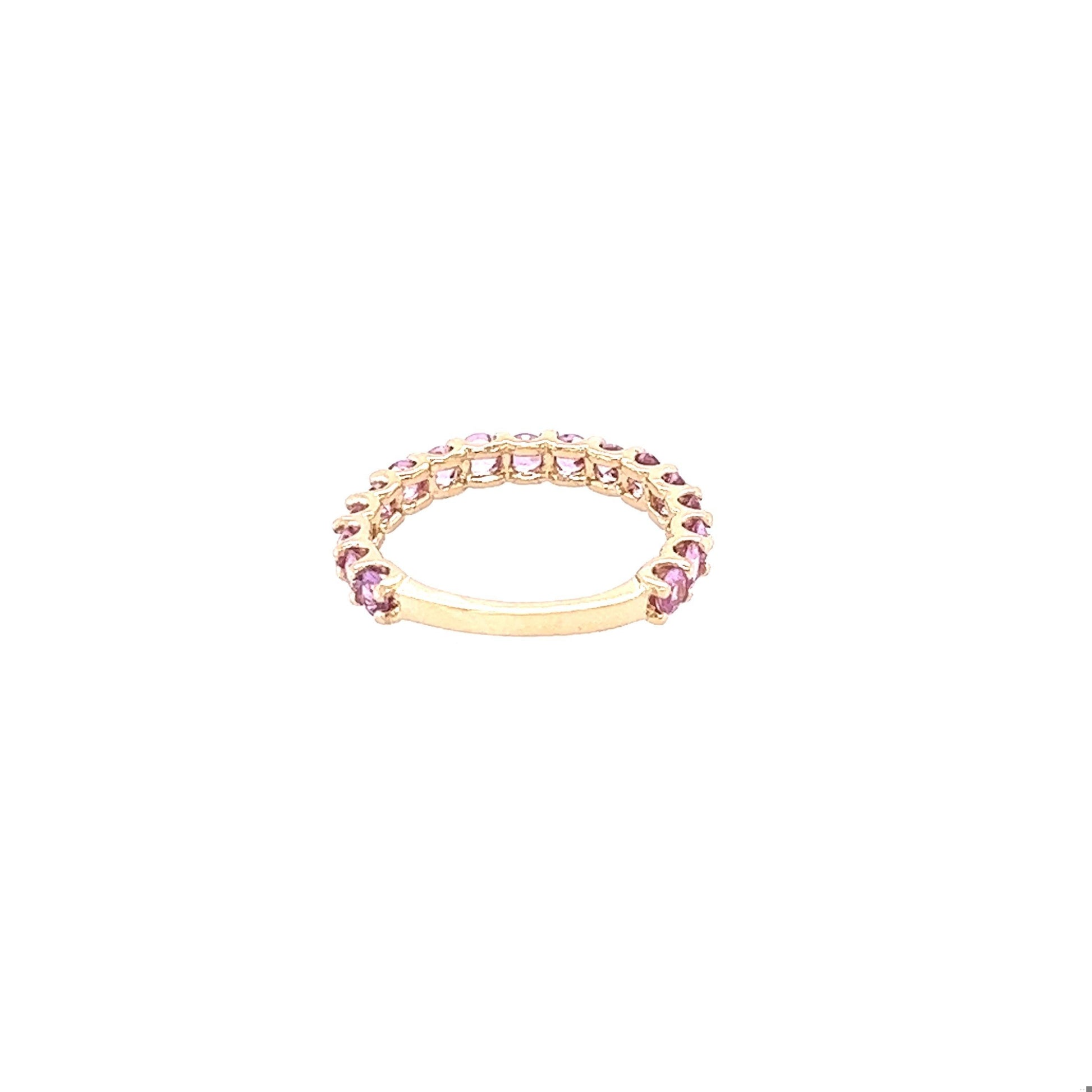 1.81 Carat Round Cut Natural Pink Sapphire Yellow Gold Band