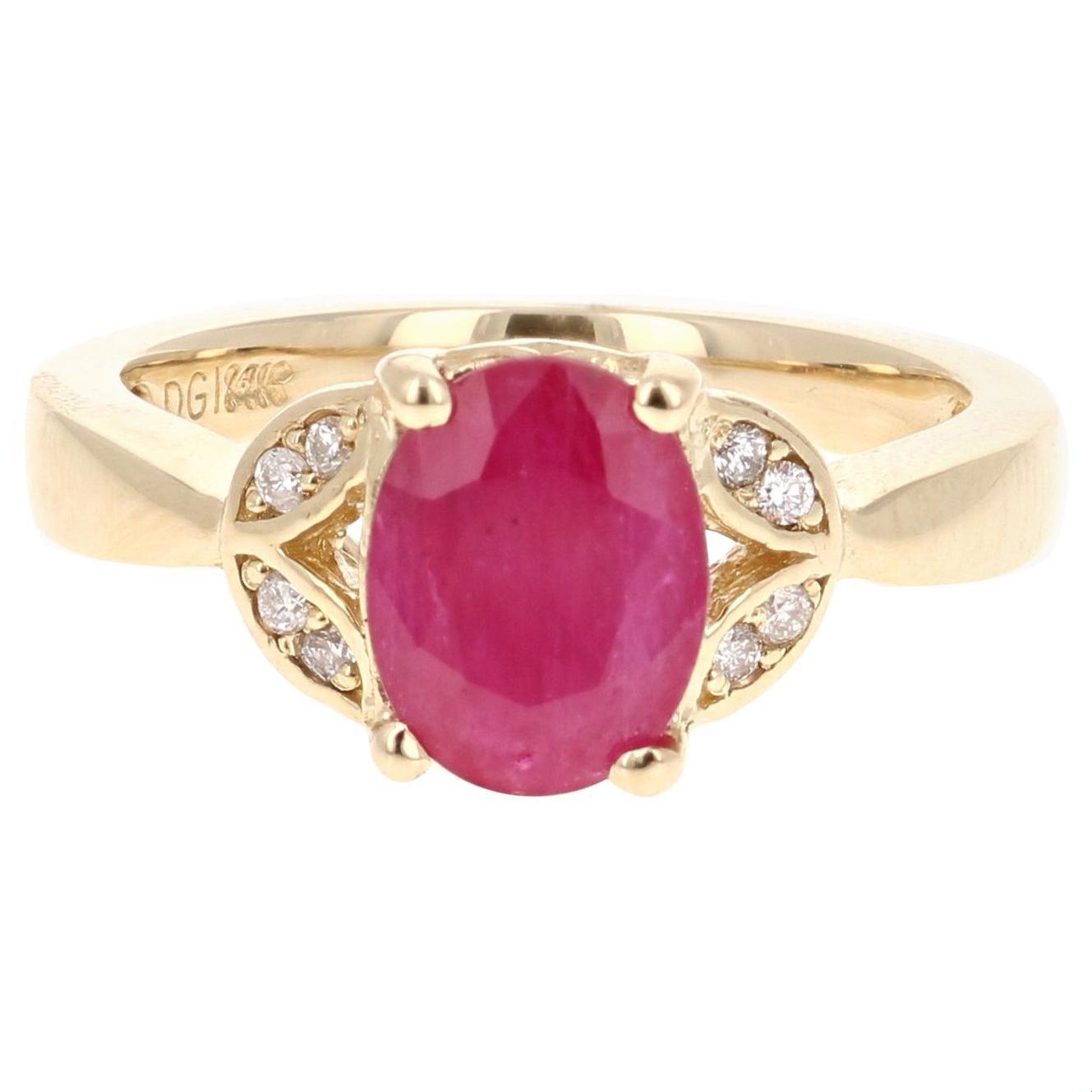1.83 Carat Ruby Diamond 14 Karat Yellow Gold Ring