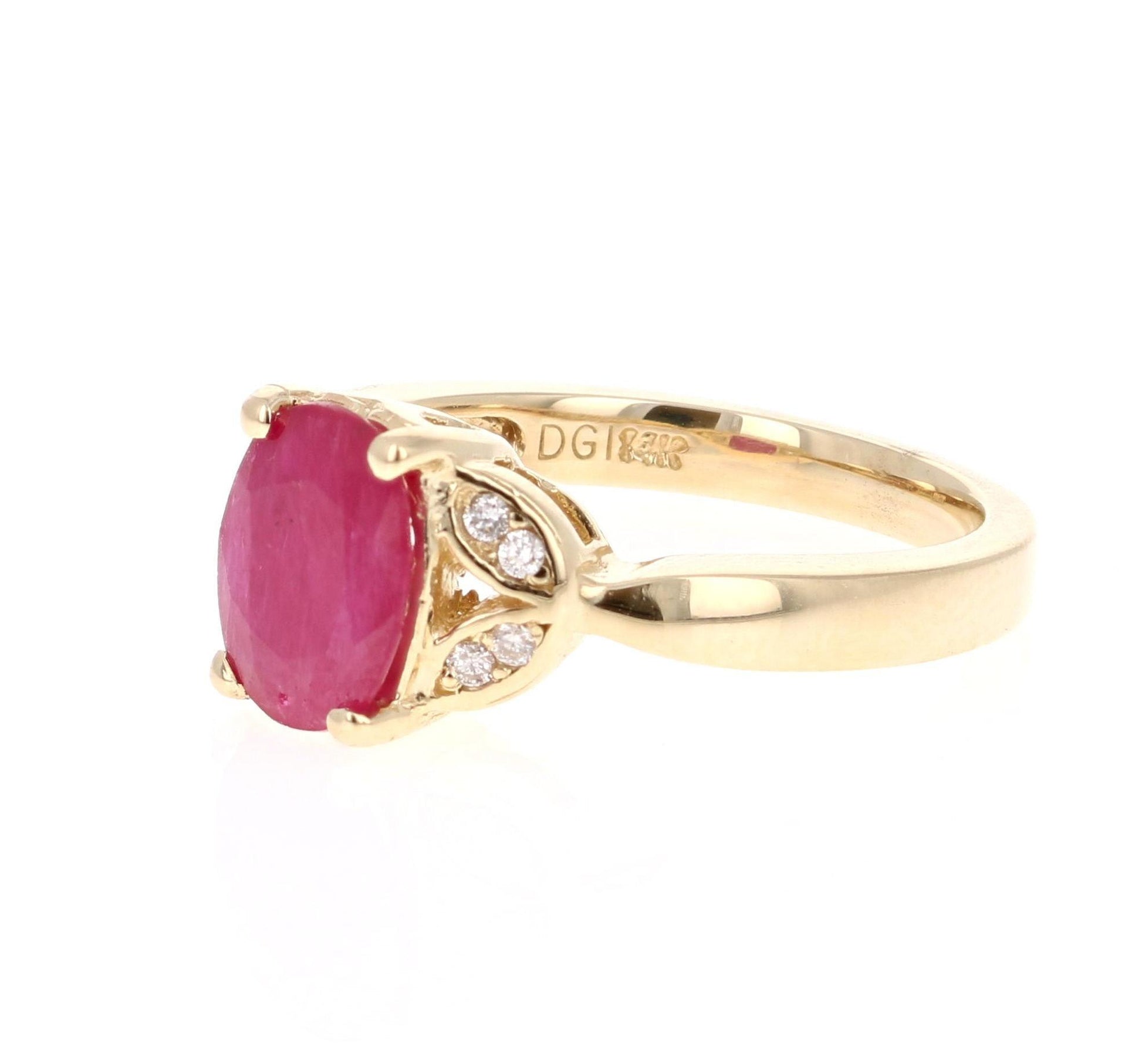1.83 Carat Ruby Diamond 14 Karat Yellow Gold Ring