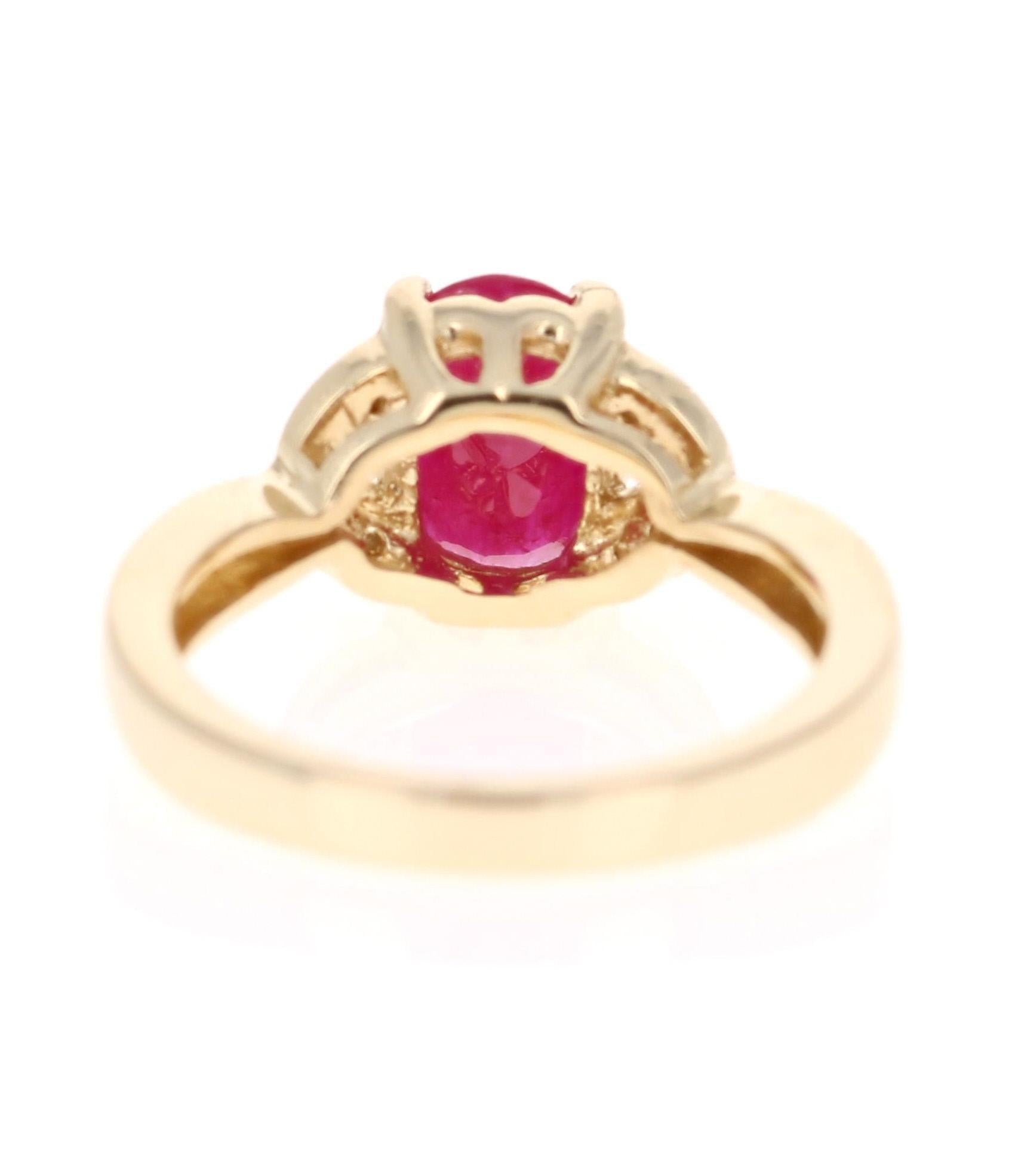 1.83 Carat Ruby Diamond 14 Karat Yellow Gold Ring