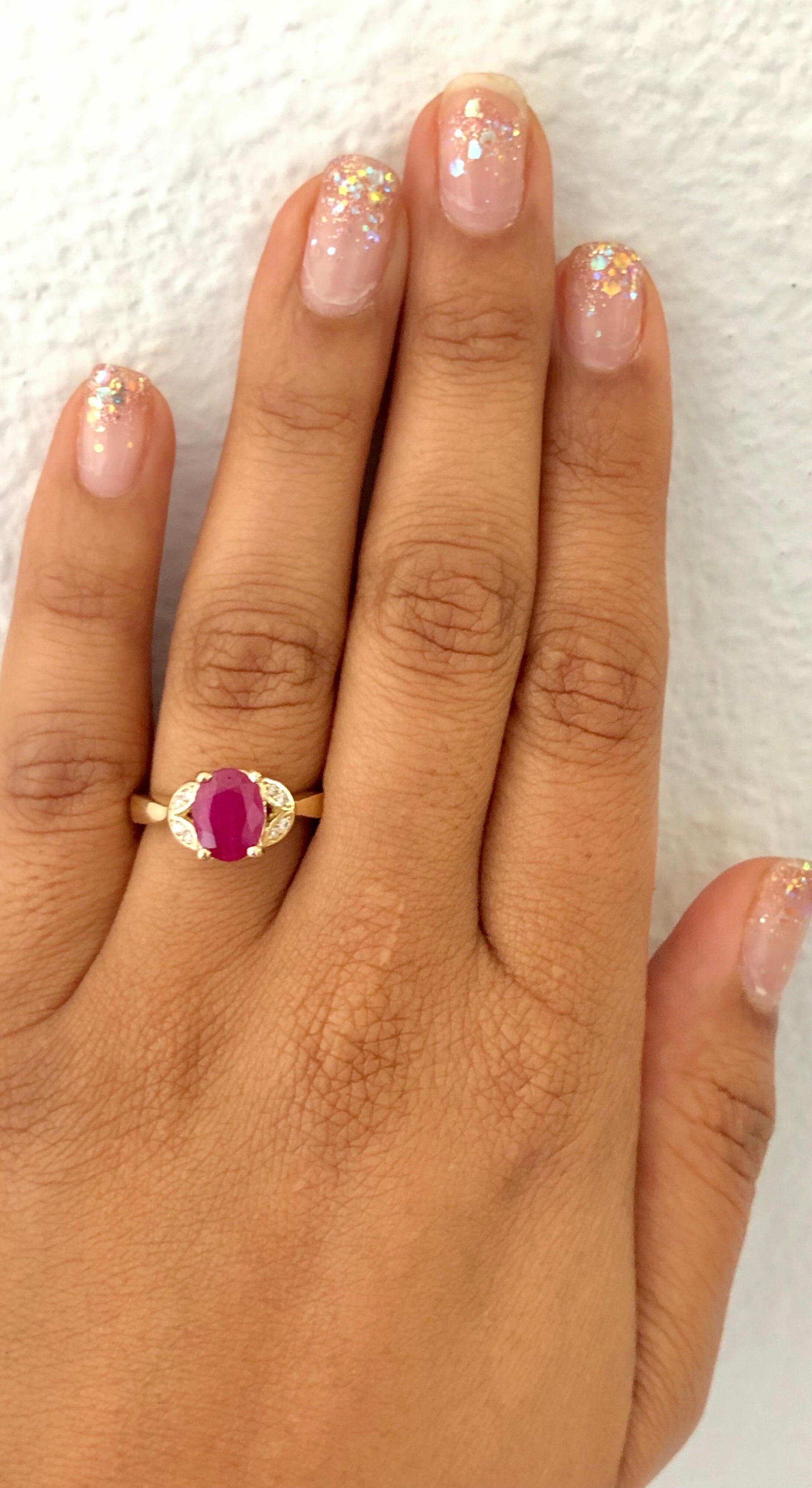 1.83 Carat Ruby Diamond 14 Karat Yellow Gold Ring