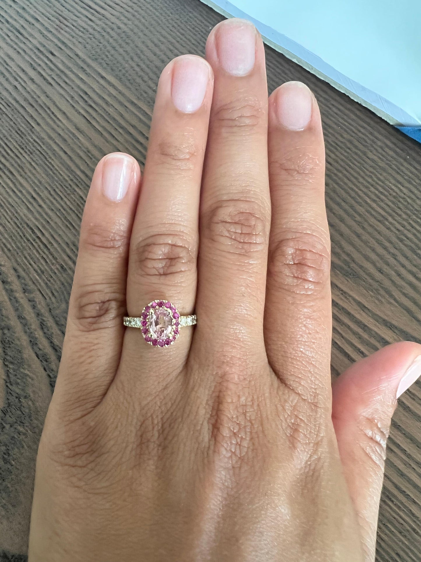 1.86 Carat Pink Sapphire Diamond 14 Karat Yellow Gold Engagement Ring