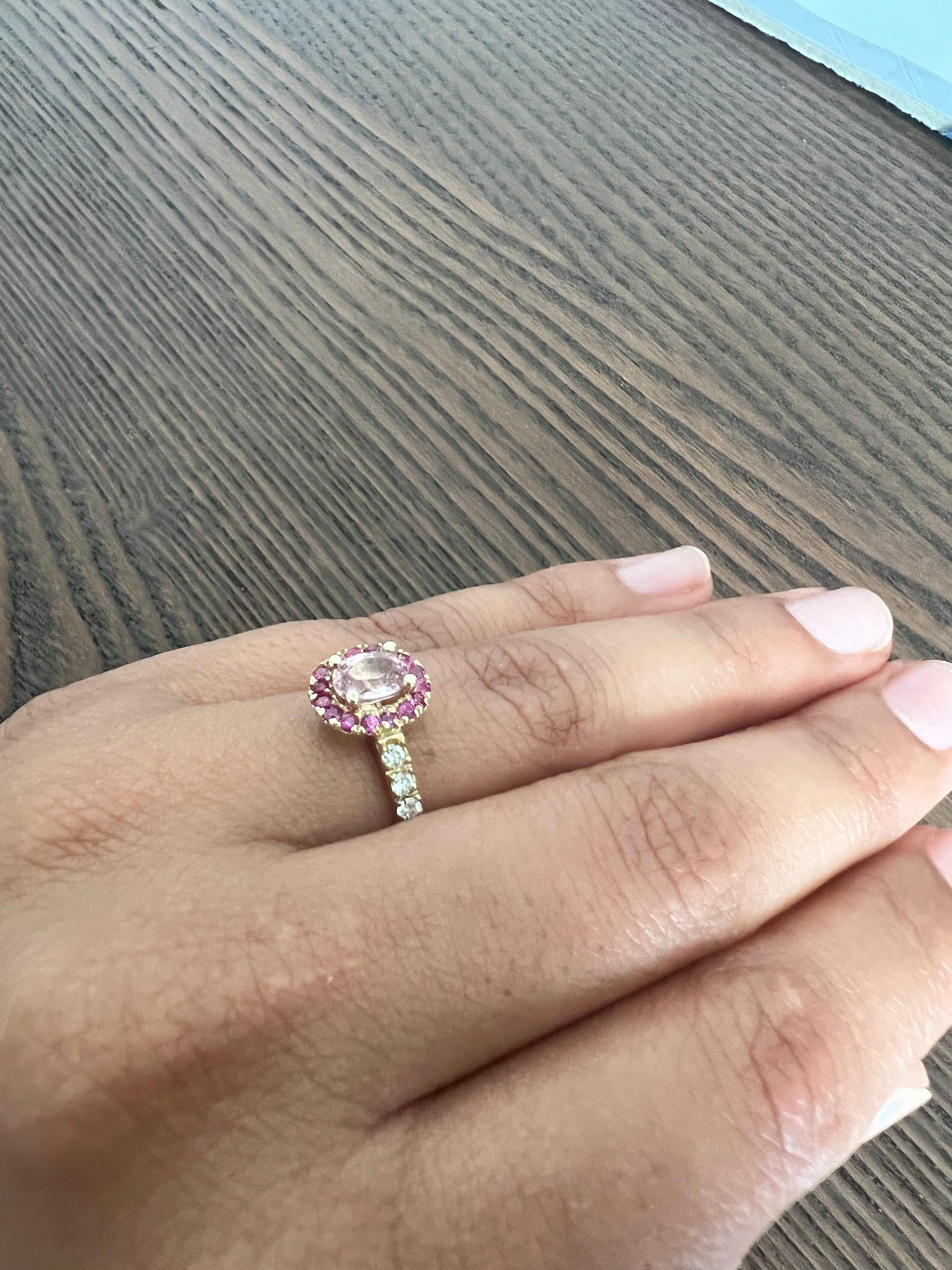 1.86 Carat Pink Sapphire Diamond 14 Karat Yellow Gold Engagement Ring