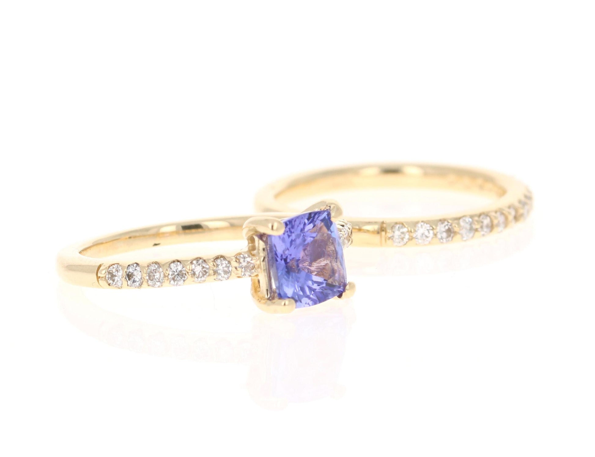 1.88 Carat Tanzanite Diamond 14 Karat Yellow Gold Engagement Ring with Band