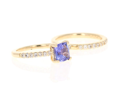 1.88 Carat Tanzanite Diamond 14 Karat Yellow Gold Engagement Ring with Band