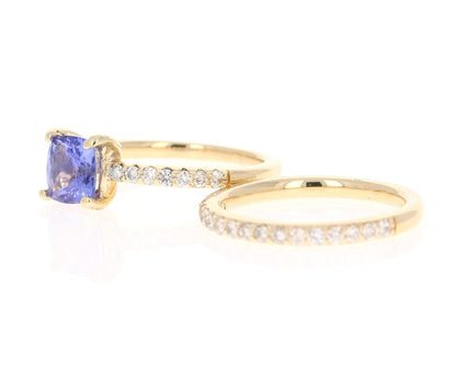 1.88 Carat Tanzanite Diamond 14 Karat Yellow Gold Engagement Ring with Band