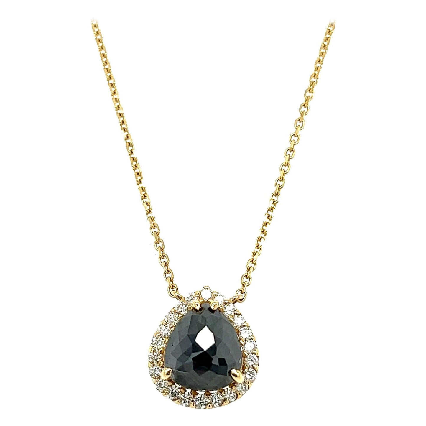 1.91 Carat Black Diamond White Diamond Yellow Gold Chain Necklace
