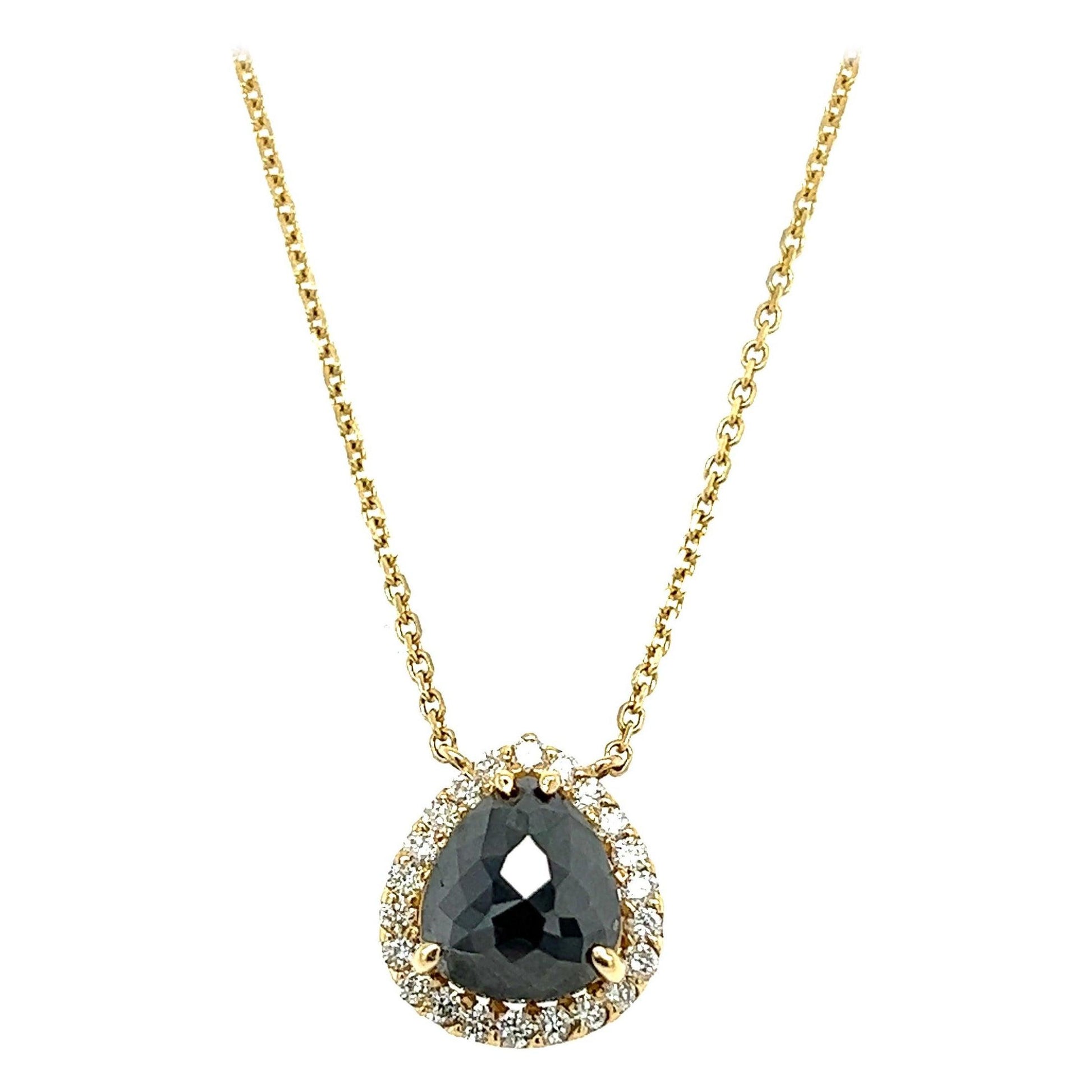 1.91 Carat Black Diamond White Diamond Yellow Gold Chain Necklace