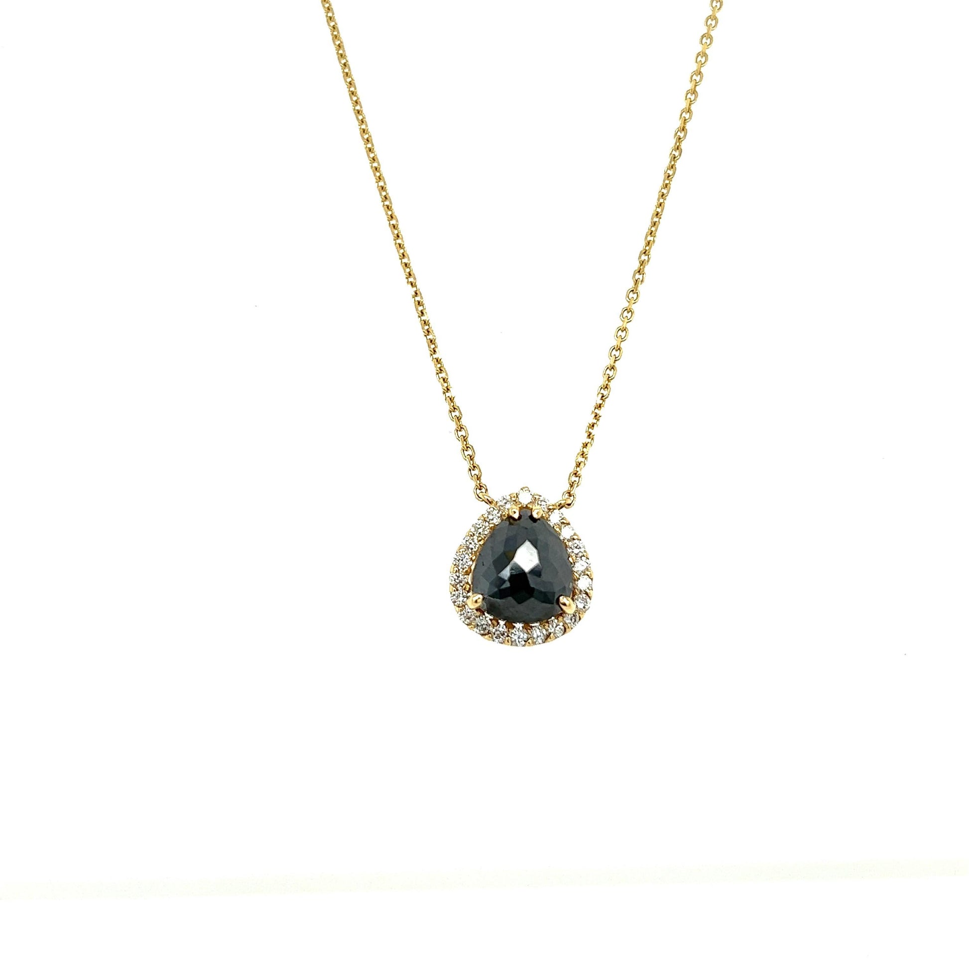 1.91 Carat Black Diamond White Diamond Yellow Gold Chain Necklace