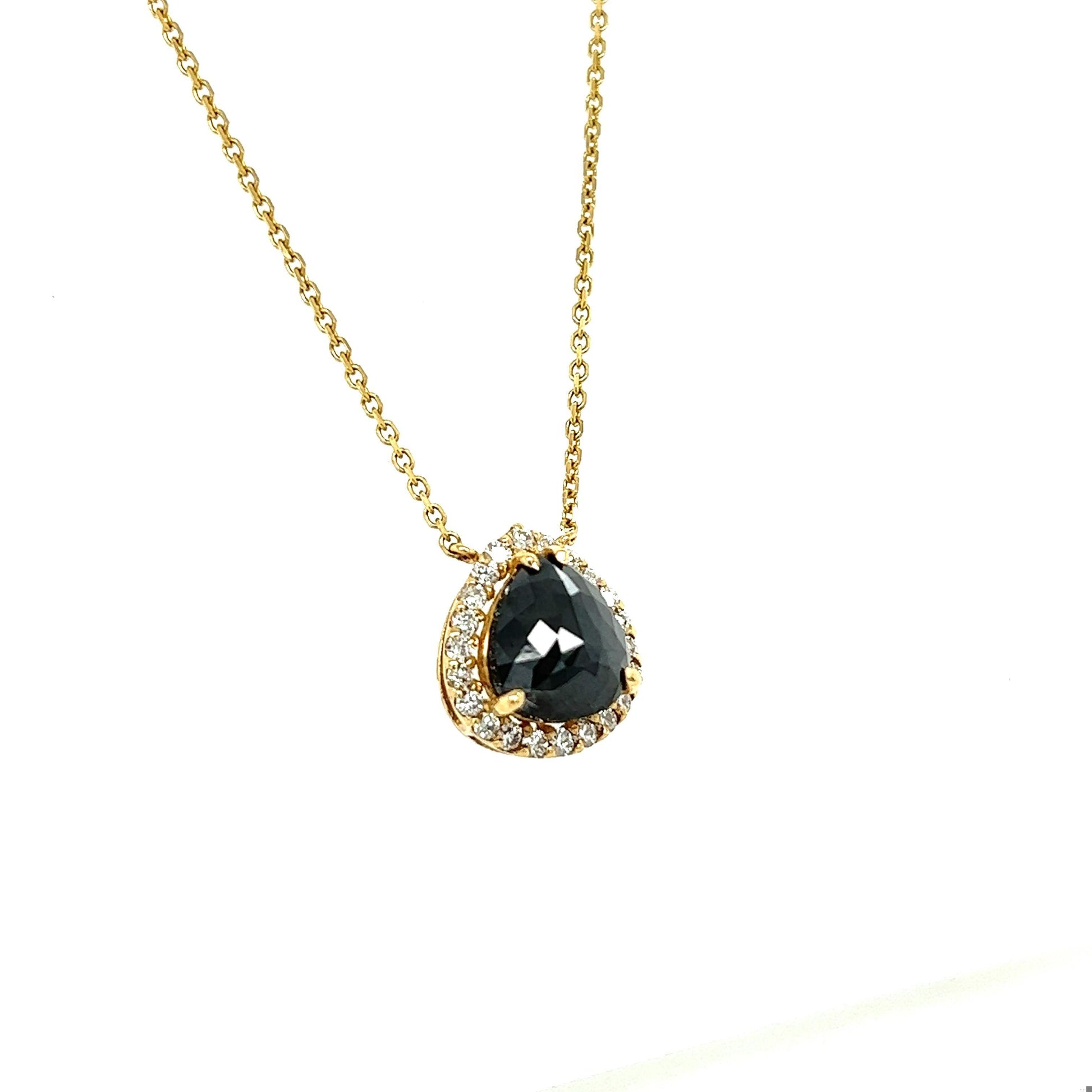 1.91 Carat Black Diamond White Diamond Yellow Gold Chain Necklace