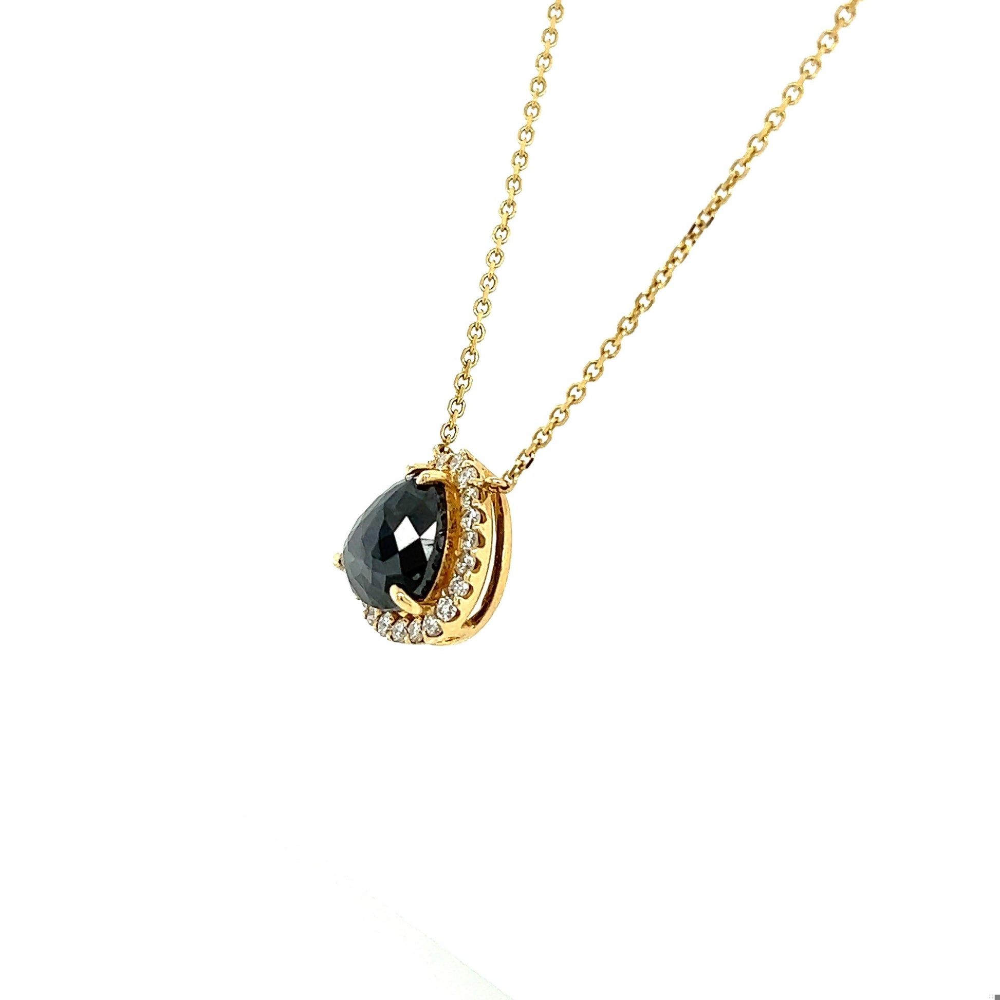 1.91 Carat Black Diamond White Diamond Yellow Gold Chain Necklace