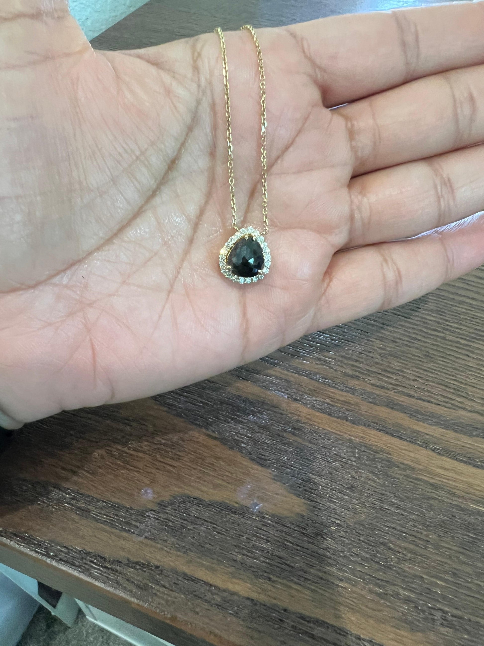 1.91 Carat Black Diamond White Diamond Yellow Gold Chain Necklace