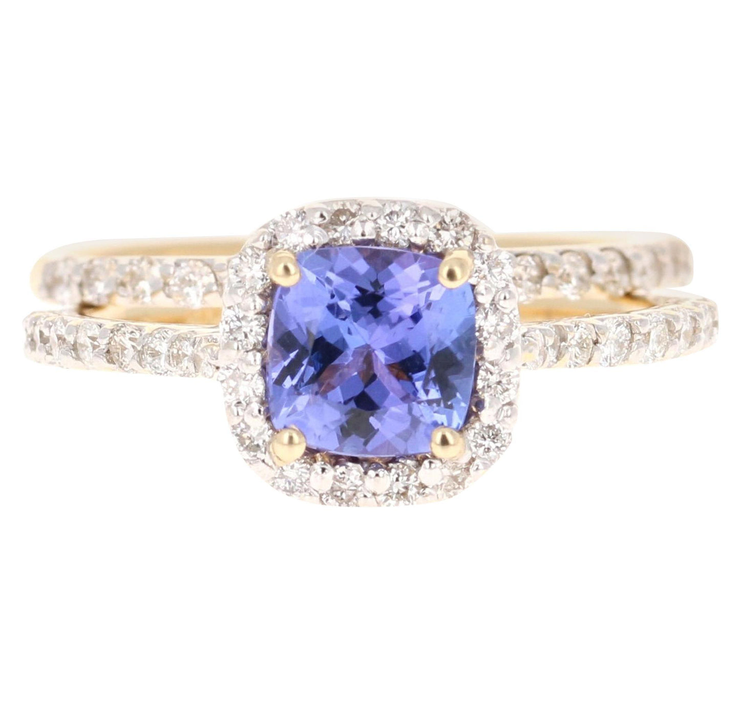 1.92 Carat Tanzanite Diamond 14 Karat Yellow Gold Engagement Ring with Band