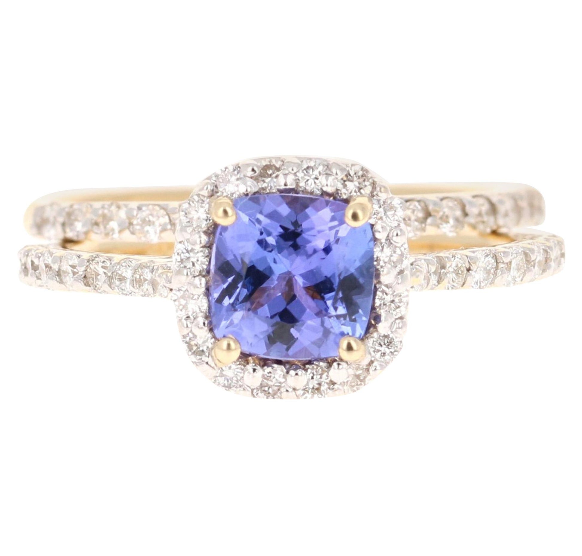 1.92 Carat Tanzanite Diamond 14 Karat Yellow Gold Engagement Ring with Band