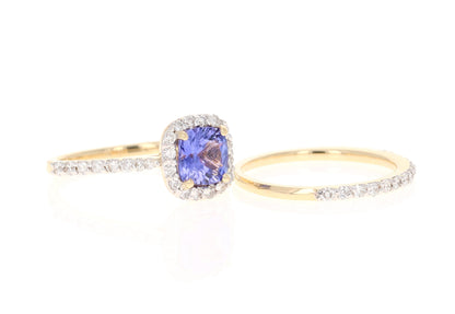 1.92 Carat Tanzanite Diamond 14 Karat Yellow Gold Engagement Ring with Band