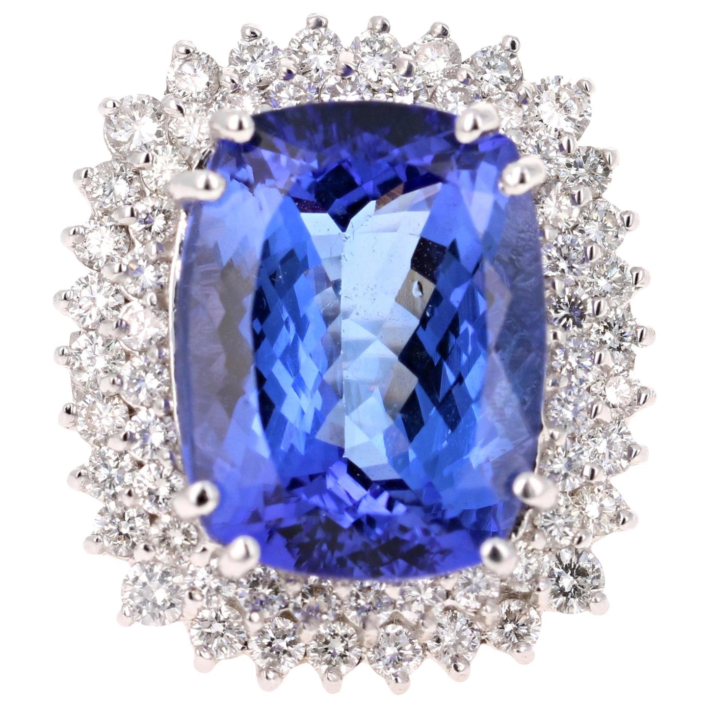 19.42 Carat Tanzanite Diamond Cocktail 18 Karat White Gold Ring