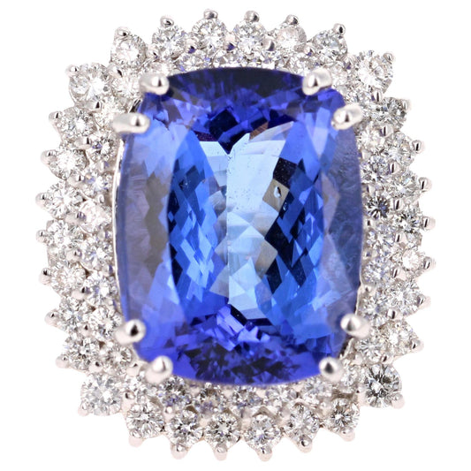 19.42 Carat Tanzanite Diamond Cocktail 18 Karat White Gold Ring