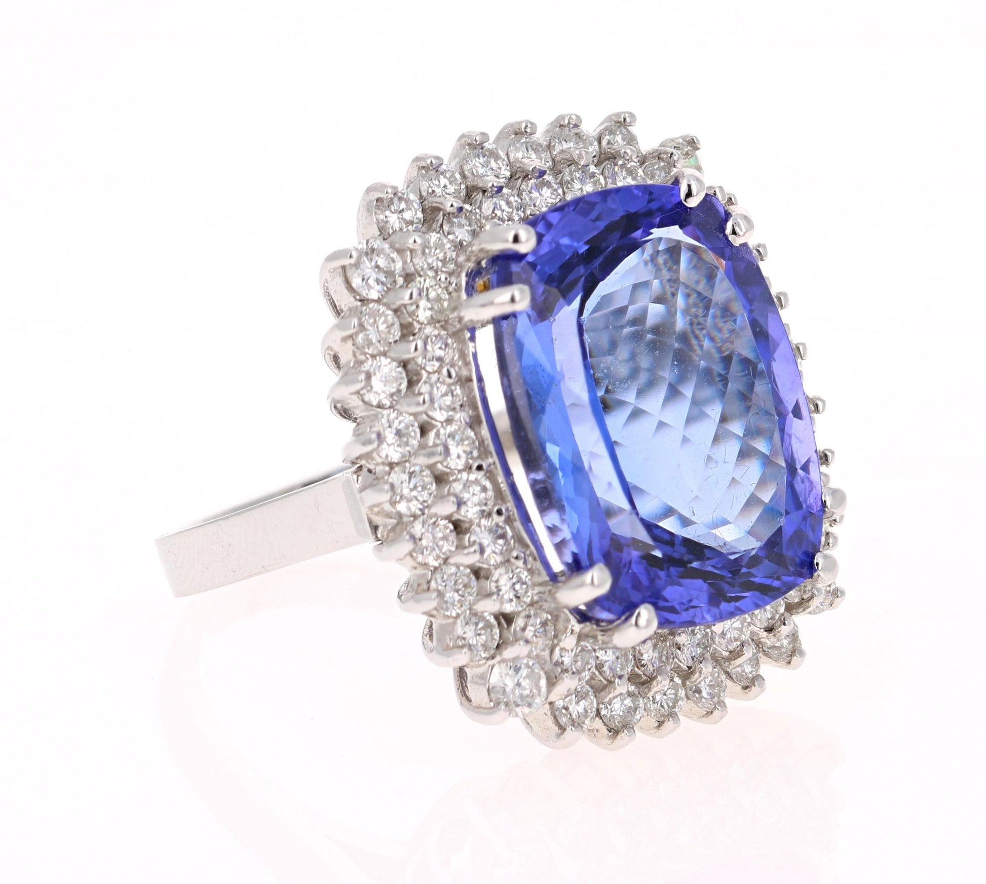 19.42 Carat Tanzanite Diamond Cocktail 18 Karat White Gold Ring