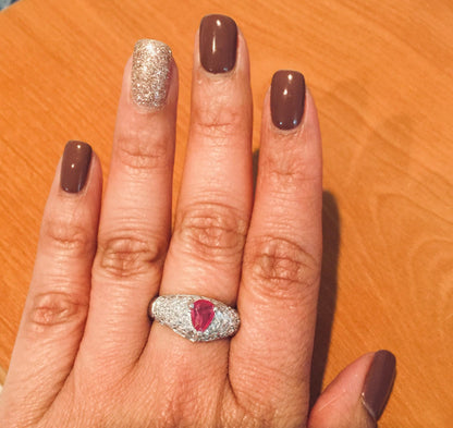 1.96 Carat Ruby Diamond 18 Karat White Gold Cocktail Ring